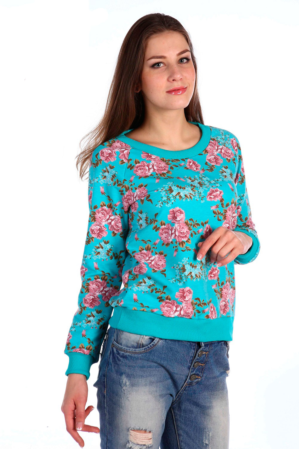 Фото товара 14988, хлопковый джемпер с цветочным принтом
